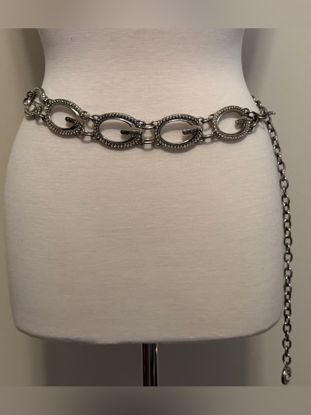 Guess Silver Adjustable Chain Link Waist Belt